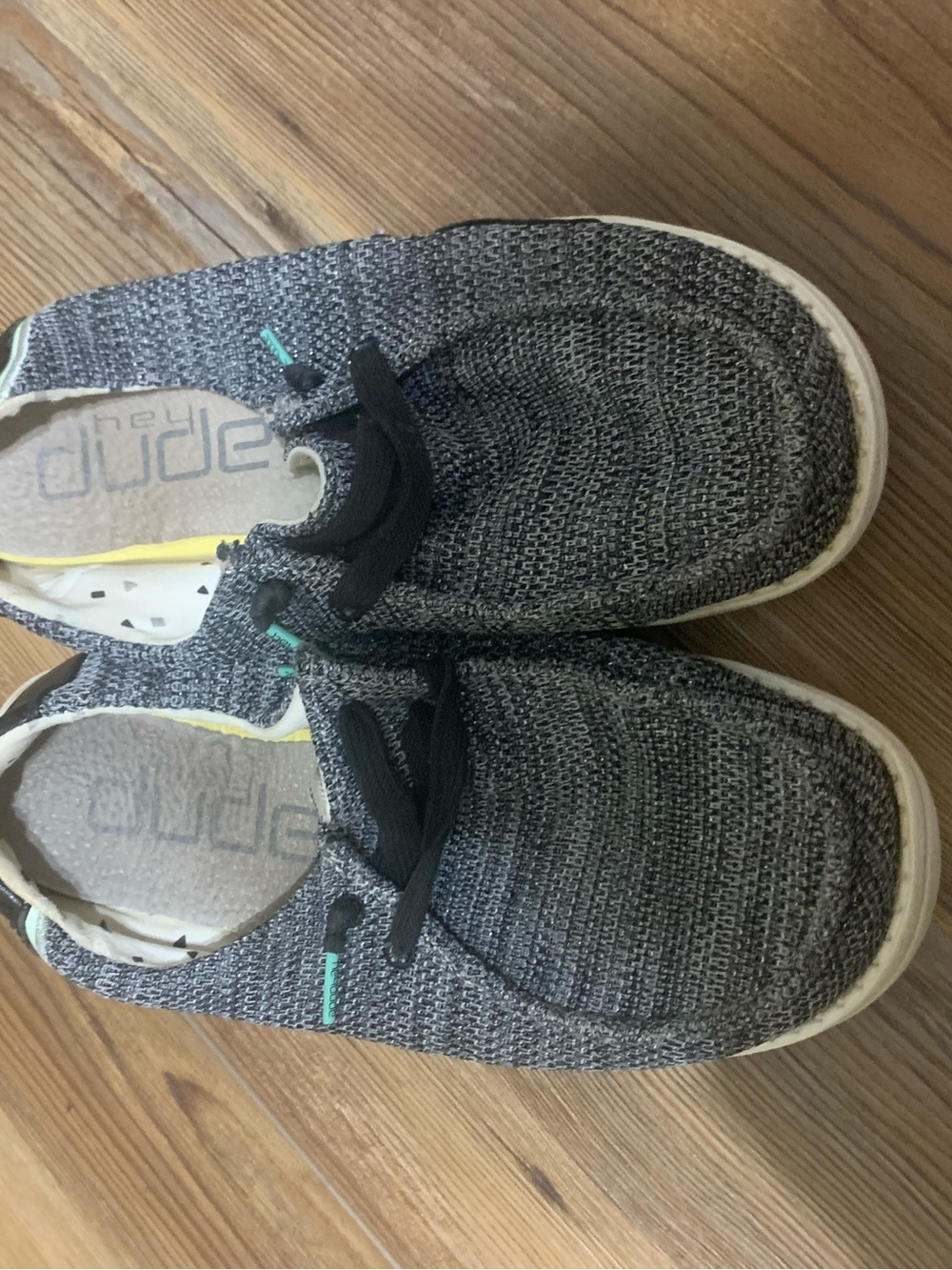 Hey Dude Gray Knit Slip-On Sneakers with Teal Accent